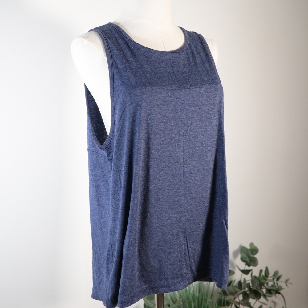 ASICS Womens Navy Blue Heathered Open Back Active Tank Top Large